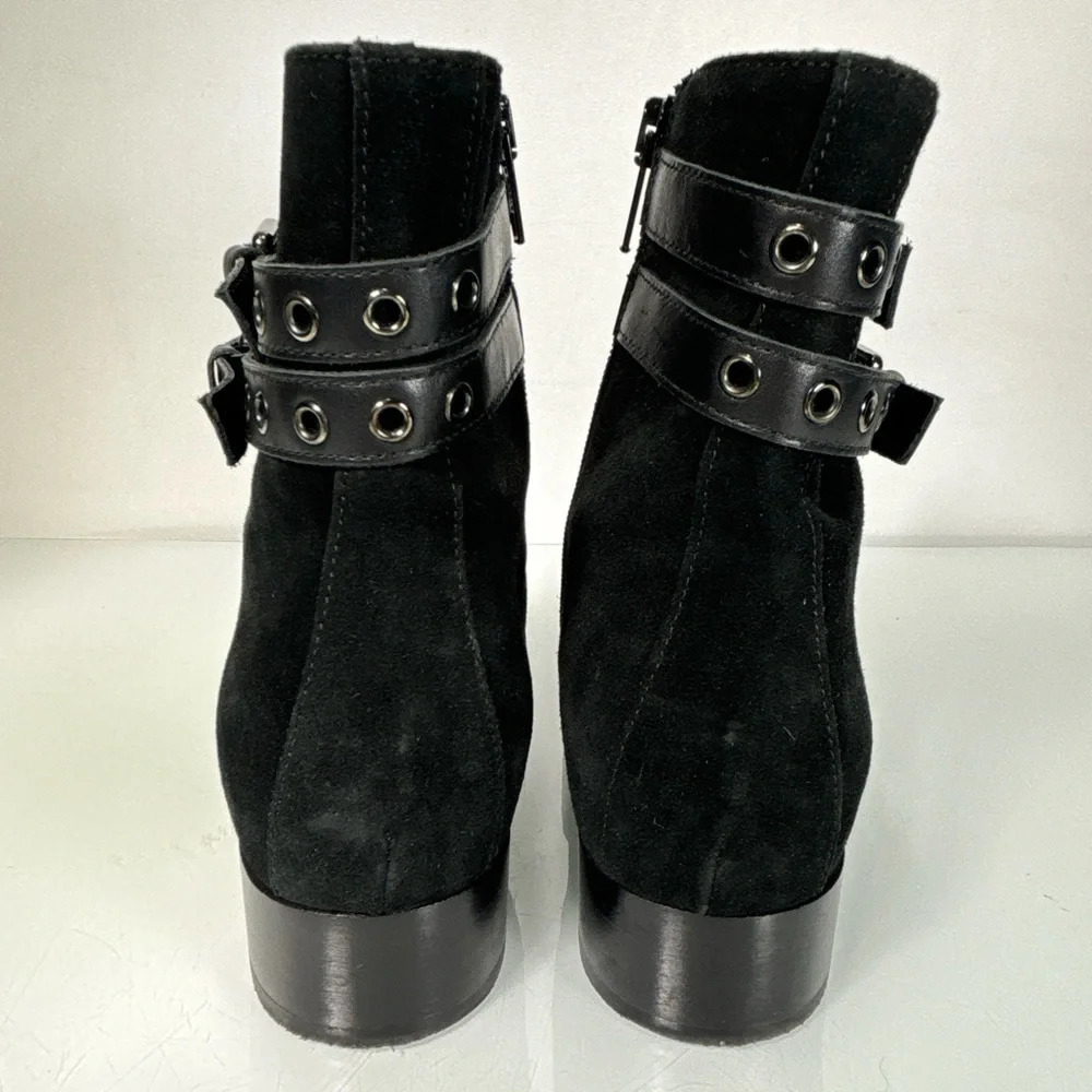 Napoleoni Black Suede Pointed Toe Adjustable Strap Detail Ankle Boots Size 37 - Picture 7 of 11